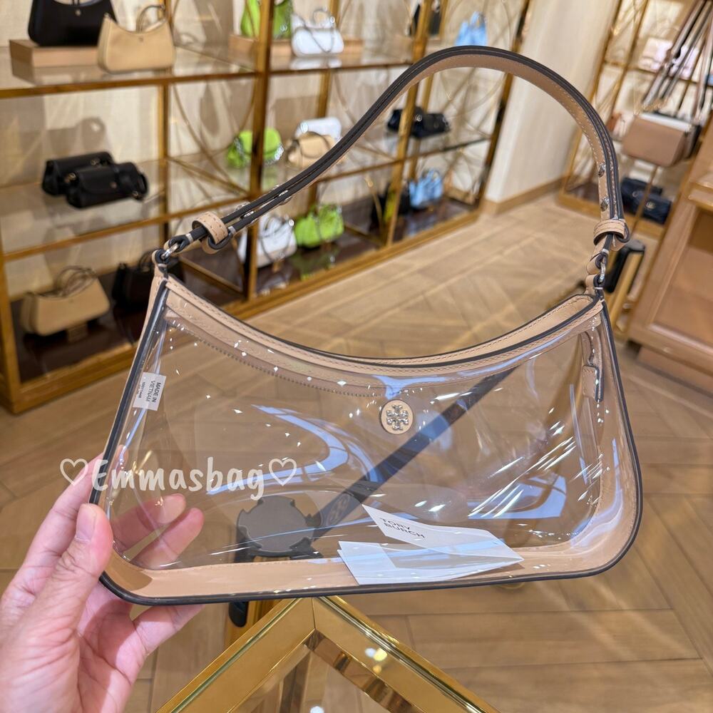 Tory Burch Rory Clear Shoulder Bag 180275 Brushed Almond $450